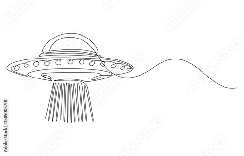 One continuous line of UFO vehicle vector ,continuous line drawing UFO plane toys icon. UFO design concept from Astronomy collection. Cute astronauts flying on UFO spaceship