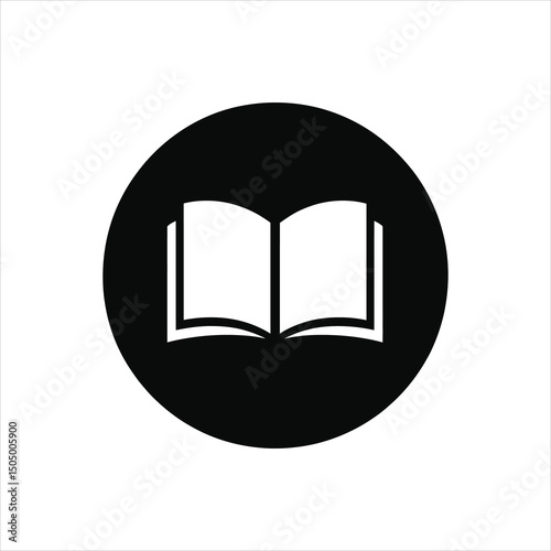Simple minimalist black and white icon of an open book enclosed within a circle