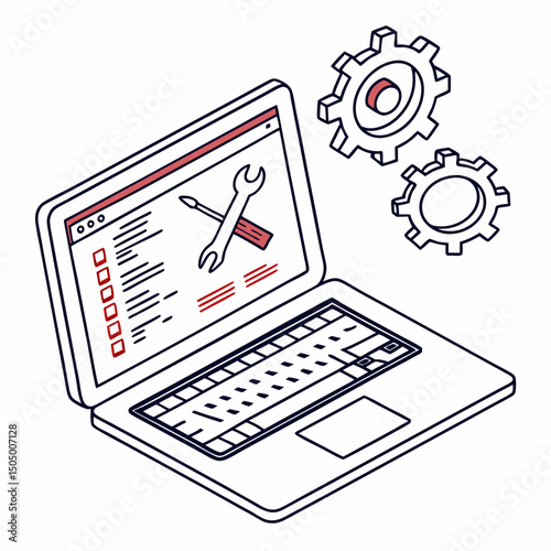 Vector illustration of laptop running diagnostic software, isolated on transparent white background