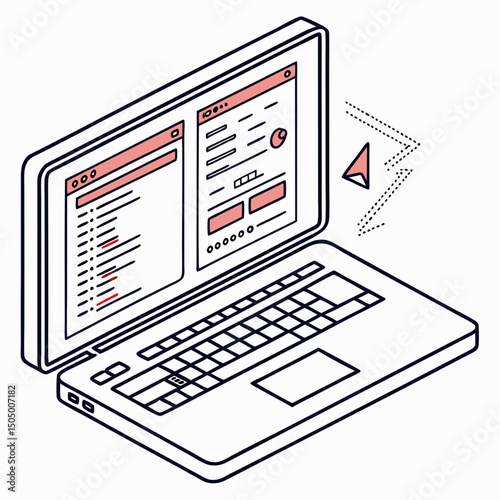 Vector illustration of laptop running diagnostic software, isolated on transparent white background