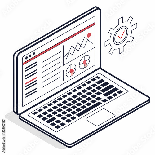 Vector illustration of laptop running diagnostic software, isolated on transparent white background