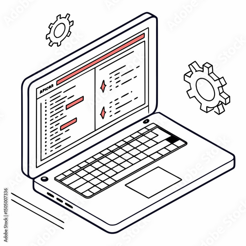 Vector illustration of laptop running diagnostic software, isolated on transparent white background