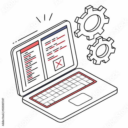 Vector illustration of laptop running diagnostic software, isolated on transparent white background