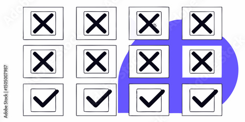 Checkboxes with Crosses and Checks on a Blue Background