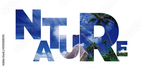The word cloud on blue background.