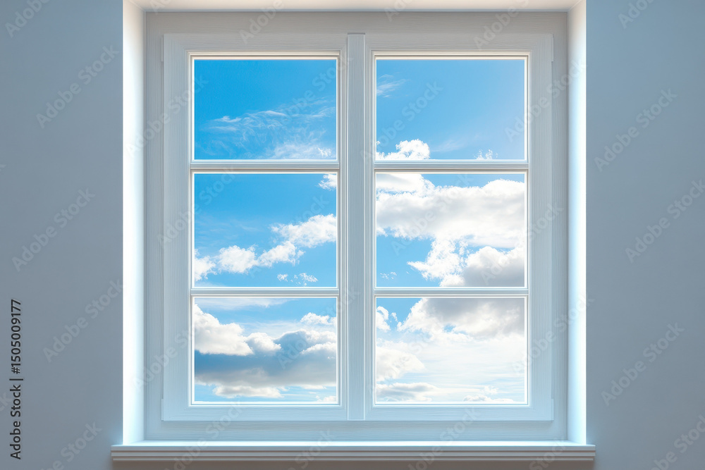 Obraz premium White Window with a View of a Beautiful Sky