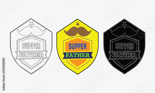 Super Father Badge Design Featuring Mustache and Star Elements