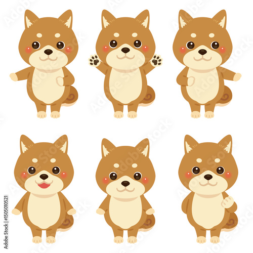 指さしをする柴犬のキャラクターイラストセット