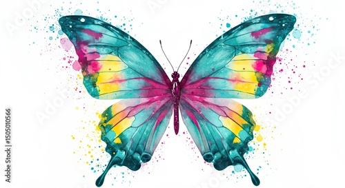 A beautiful colorful butterfly with open wings isolated on a white background