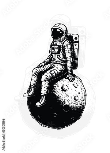 Astronaut Sitting on Planet EPS