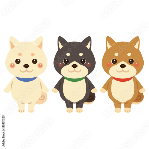 色違いの柴犬キャラクターイラストセット