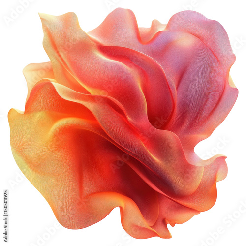 An abstract floral shape gracefully unfolding with a gradient of warmth on transparent background
