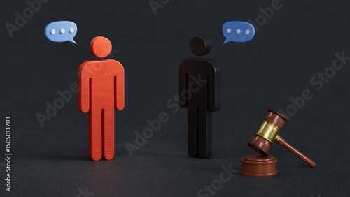 Sides to trial come to a compromise. Reaching consensus.Withdrawal of the claim and settlement of the problem in a particular case.3D rendering on black background.