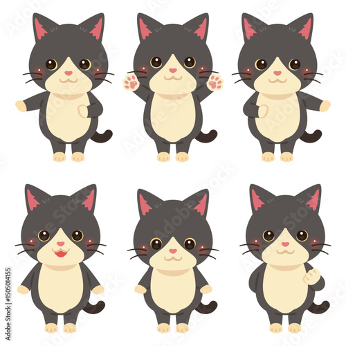 指さしをする猫のキャラクターイラストセット