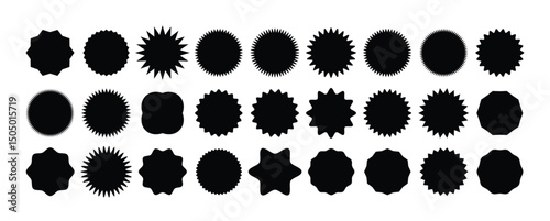 Set of black starburst, starburst labels. Black icons on white background.Starburst badges and stickers Super sale badges and labels vector collection.