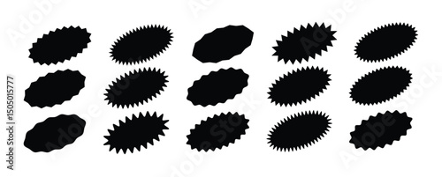 Set of black starburst, starburst labels. Black icons on white background.Starburst badges and stickers Super sale badges and labels vector collection.