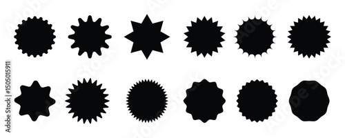 Set of black starburst, starburst labels. Black icons on white background.Starburst badges and stickers Super sale badges and labels vector collection.