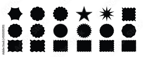 Set of black starburst, starburst labels. Black icons on white background.Starburst badges and stickers Super sale badges and labels vector collection.