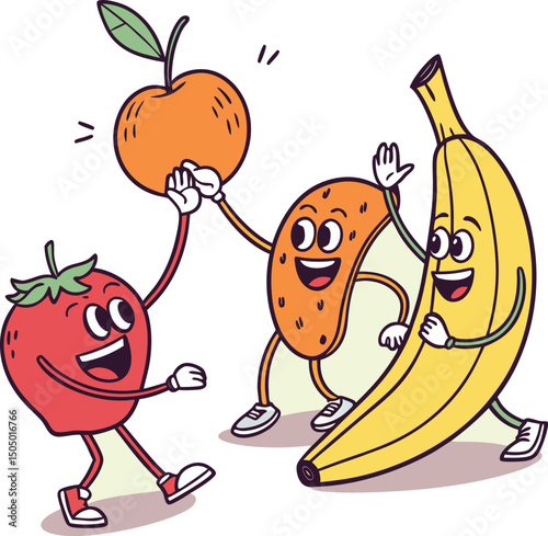 friendly fruits strawberry orange banana apple vector art fun design
