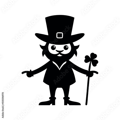 Leprechaun Silhouette Vector in Black