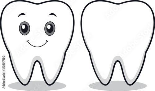 Cute Cartoon Tooth Characters - Smiling Tooth and Blank Tooth Vector Illustration for Dental Health, Oral Hygiene, and Children's Education