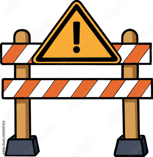 Road Construction Safety Barriers and Traffic Cones Illustration - Roadwork Safety Equipment, Traffic Control Devices, Construction Zone Warning Signs, Road Maintenance Safety Measures, Traffic Manage