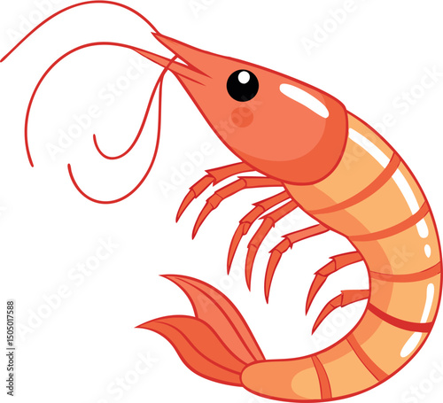 Colorful Cartoon Shrimp Illustration – Vibrant Seafood Art for Kids, Marine Life Education, Aquatic Decor, Cute Crustacean Drawing, Playful Ocean-Themed Image