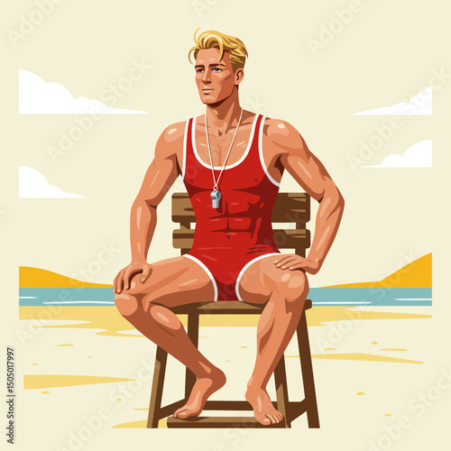Lifeguard Sitting on Chair at Beach Looking Away During Daytime