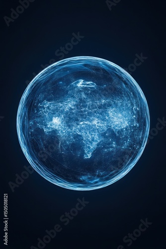 Abstract global communication sphere, representing modern networking and worldwide digital connectivity in a blue-toned design.