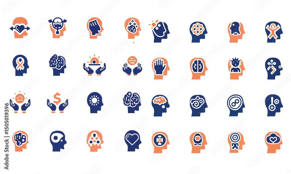 Obraz premium mental wellness icon set vector