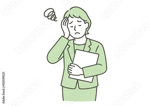 悩みを抱えるビジネスウーマンのイラスト