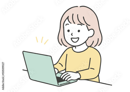 ノートパソコンを使う女の子のイラスト