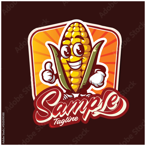 Cheerful Corn Cob Mascot Brand Logo Design