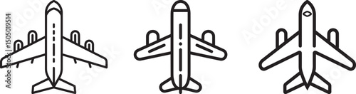 airplane linear icon black vector illustration