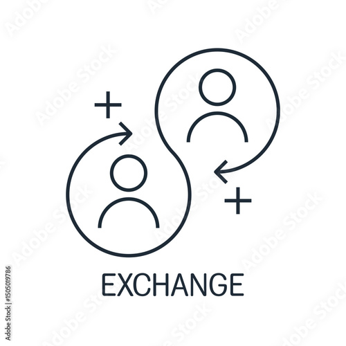 Exchange of opinions, views, proposals.Discussion. Cooperation. Vector linear icon illustration on white background.