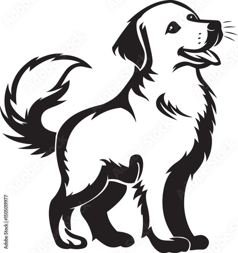 dog wagging tail, vector, black and white, white background icon black vector illustration