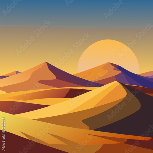 Majestic Desert Sunset. Golden Sands and Dramatic Dunes