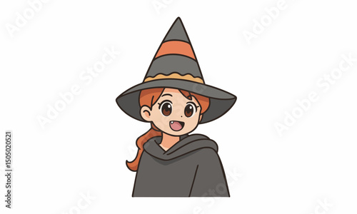 cute woman with witch costume cartoon illustration