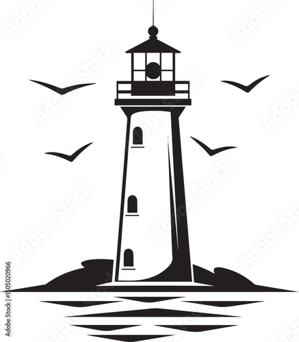 lighthouse logo, lineart, vector style icon black vector illustration