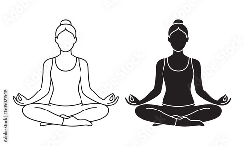 Minimalist Black and White Yoga Meditation Silhouette in Lotus Pose