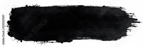 Bold black ink brush stroke, textured grunge effect, isolated, splatter