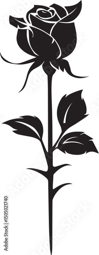 minimalistic logo of a rose, black and white icon black vector illustration
