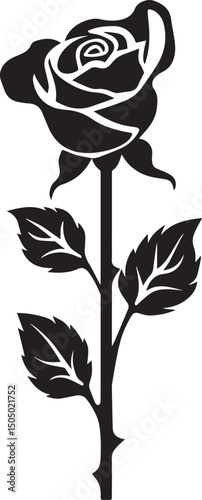 minimalistic logo of a rose, black and white icon black vector illustration