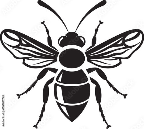 a black and white wasp logo, detailed with wings, simple, bold lines, white background icon black vector illustration