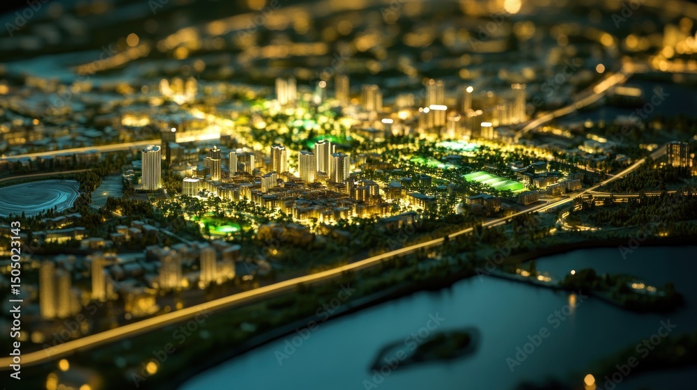 Fototapeta premium Cityscape Model at Night