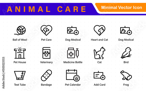 Pet Services and Animal Care Icon Set – Minimal Line Vector Illustrations for Pet Sitting, Grooming, Veterinary, Training, and Animal Health Projects