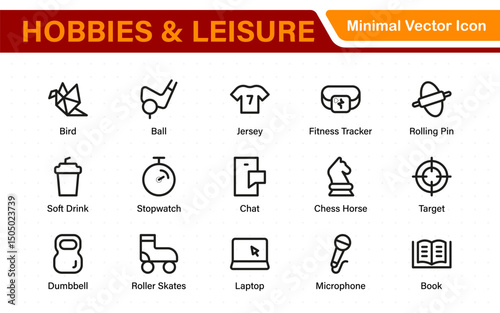 Creative Hobbies and Leisure Icons – Clean Outline, Line Art, Vector Illustrations for DIY Crafts, Outdoor Fun, Entertainment, and Recreation Projects