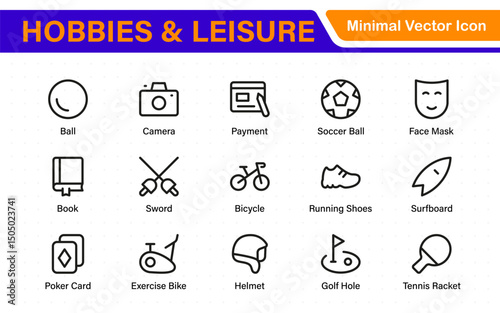 Creative Hobbies and Leisure Icons – Clean Outline, Line Art, Vector Illustrations for DIY Crafts, Outdoor Fun, Entertainment, and Recreation Projects