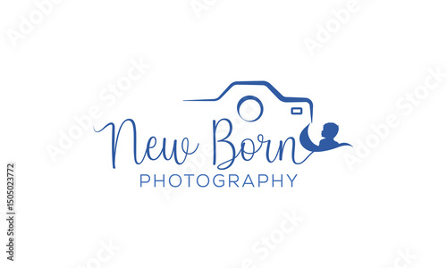 New Born photography unique studio logo, camera with little baby newborn photography signature logo Template