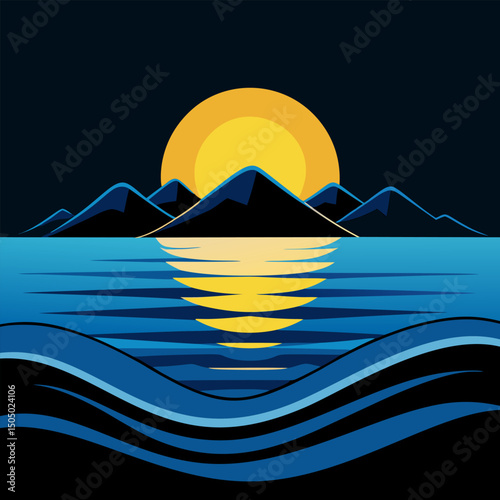 Sunset over the mountains and sea